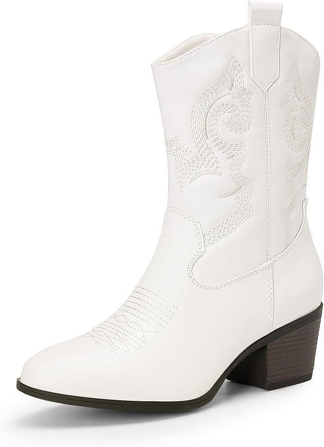 DREAM PAIRS Cowboy Boots for Women, Mid Calf Cowgirl Boots with Embroidery Round Toe Western Chun... | Amazon (US)