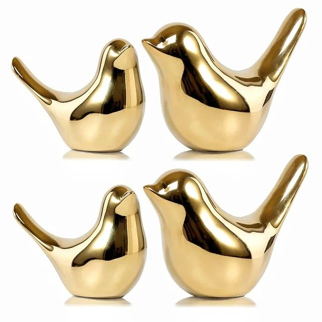Set of 2/4 Small Gold Birds Figurines, Ceramics Birds Statues Gold Home Decor Modern Style Animal... | Walmart (US)