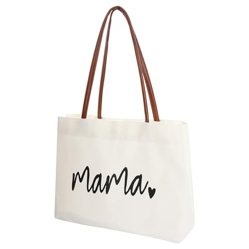 Lystaii 1 PCS Mom Mama Bag Canvas Mama Tote Bag Reusable Grocery Mom Bag Mom Life Tote Bags Women Big Reusable Shopping Bags for Mother’s Day Gifts Mom Birthday Presents Holiday Travel, White | Amazon (US)