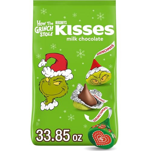 HERSHEY'S KISSES Grinch Milk Chocolate, Christmas Candy Bulk Bag, 33.85 oz | Amazon (US)