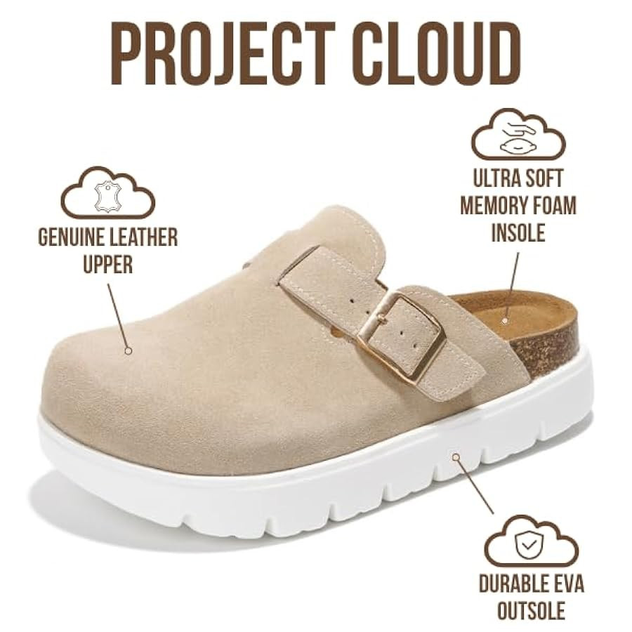 Project Cloud Genuine Leather Platform Clogs for Women Footwear - Memory Foam Arch Support Cork F... | Amazon (US)