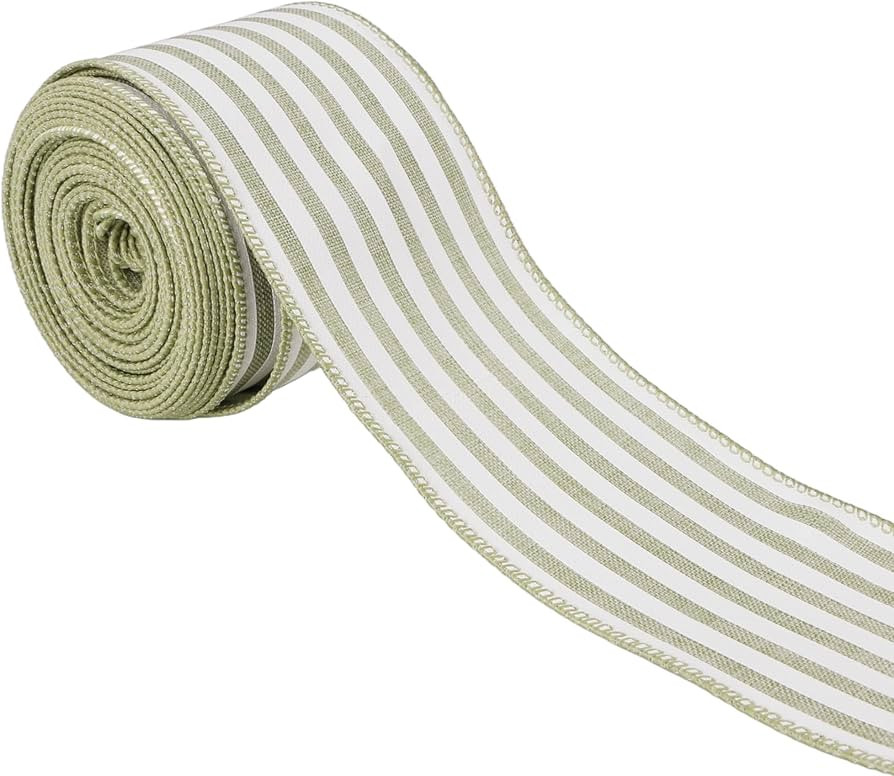 Sage Green and White Stripe Wired Ribbon 2-1/2 Inch x 10 Yard Striped Burlap Ribbon for DIY Proje... | Amazon (US)