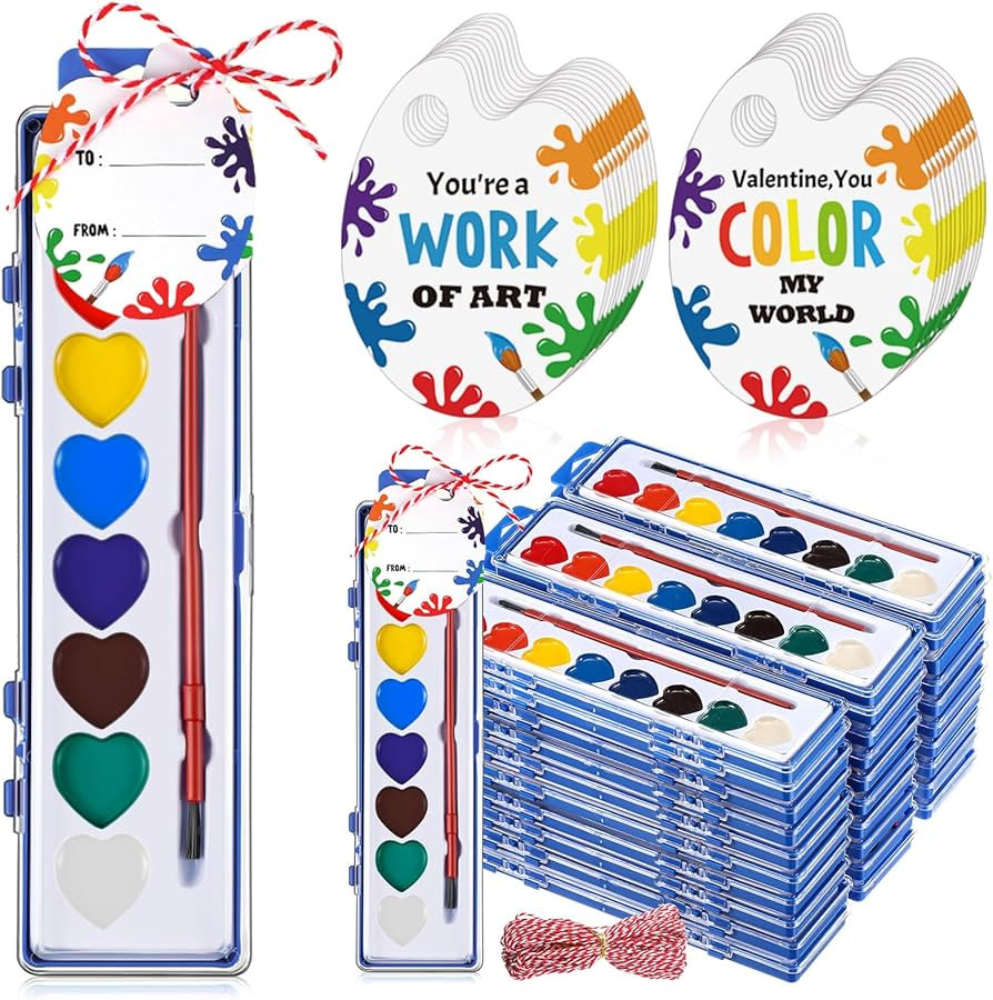 Sabary 32 Pack Watercolor Paint Sets for Valentine's Day Gifts 8 Heart Shape Washable Water Color... | Amazon (US)