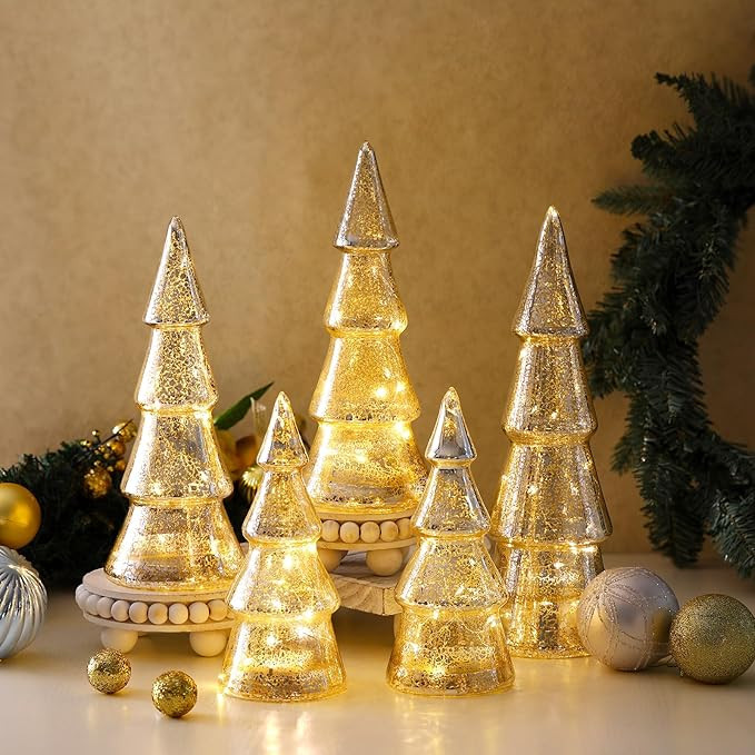 Retisee Set of 5 LED Glass Christmas Tree with Battery Operated Lights 2.76 In Tabletop Xmas Ligh... | Amazon (US)