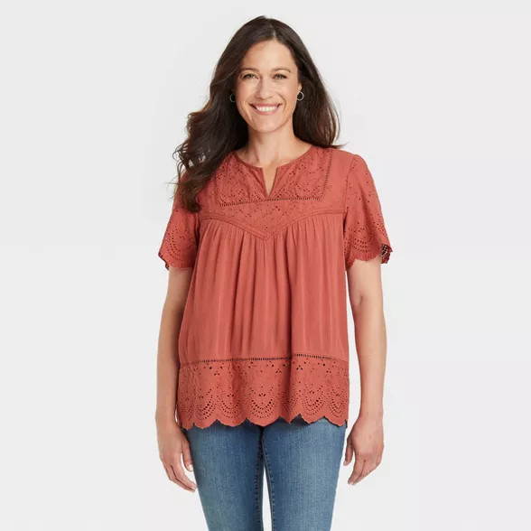 Women's Short Sleeve Eyelet Top - Knox Rose™ | Target