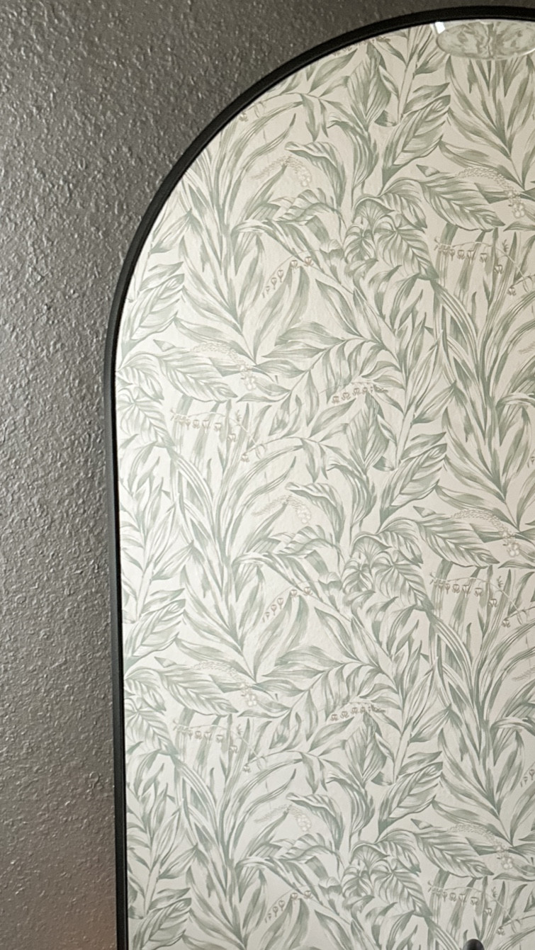 Evergreen fog wallpaper 
Urbane bronze 
Sandberg wallpaper 
Powder bath refresh 
Wallpaper 
Arch mirror 
Black bathroom mirror 
Black arched bathroom mirror
Arched vanity mirror 
Powder bath black arch mirror 

#LTKhome