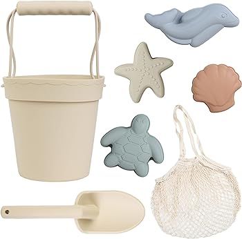 BLUE GINKGO Silicone Beach Toys - Modern Baby Travel Friendly Beach Set | Bucket, Shovel, 4 Sand ... | Amazon (US)