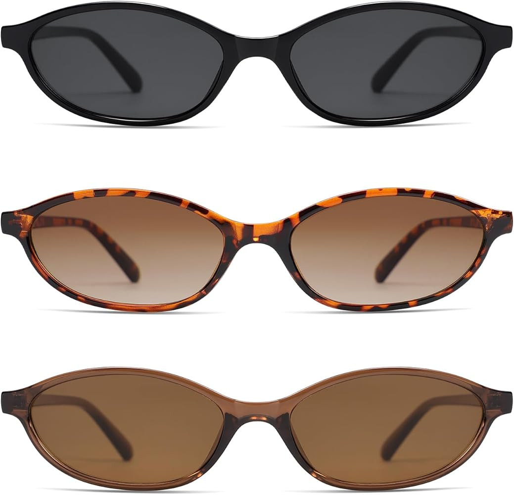 Retro Oval Cat Eye Sunglasses for Women Y2k Trendy Narrow Sunnies Designer Sun Glasses AR82253 | Amazon (US)