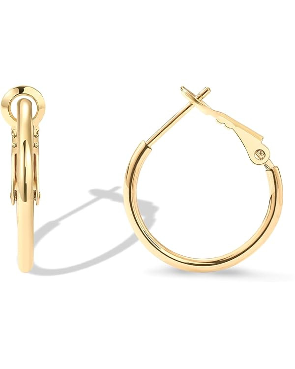 PAVOI 14K Gold Plated Sterling Silver Post Hoops | Large Hoops Earring | Lightwight Gold Hoop Ear... | Amazon (US)