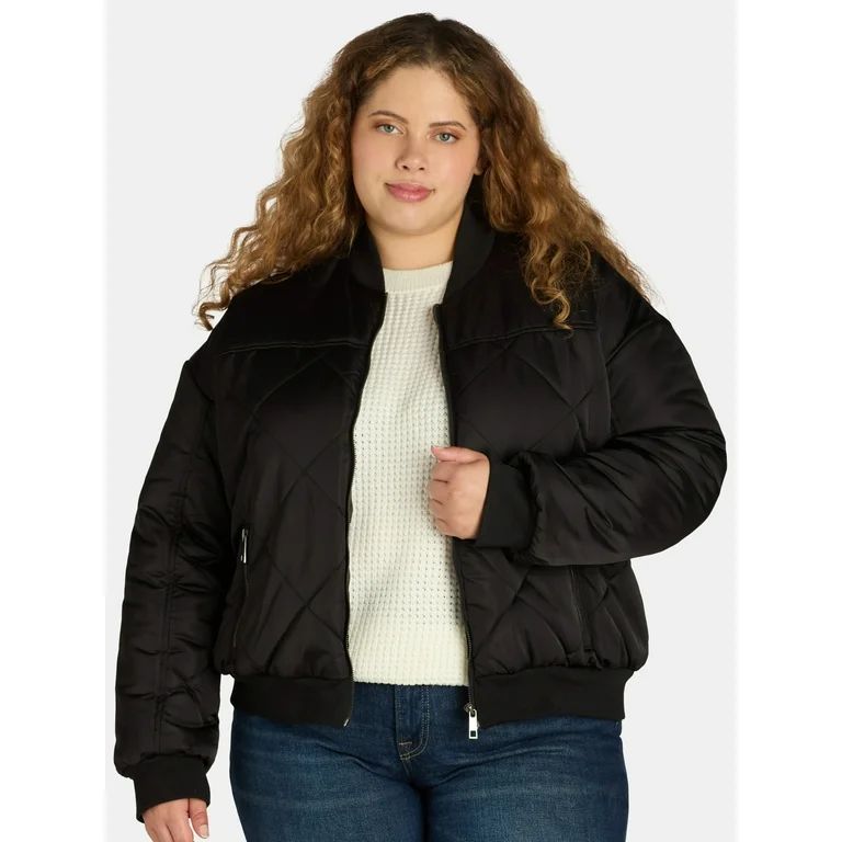 Time and Tru Women's Plus Size Quilted Bomber Jacket, Sizes 1X-3X | Walmart (US)