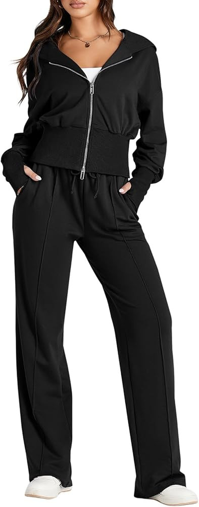 Herseas Womens 2 Piece Casual Outfit Workout Hoodie Sweatsuits with Sweatpant Travel Airport Trac... | Amazon (US)