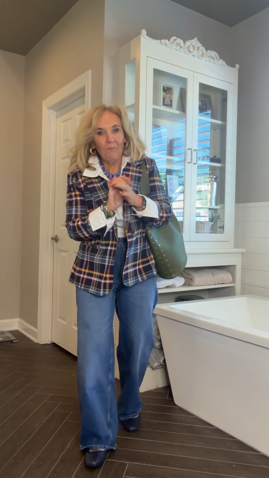 Blazer size medium
White button down size medium it is pretty warm
Jeans size 8 short , and they do not run big.
My navy flats are even restocked
Robe is not Walmart, but I will link that as well

Work outfit plaid blazer

#LTKOver40 #LTKootd #LTKNYFW #LTKWorkwear #LTKPetite