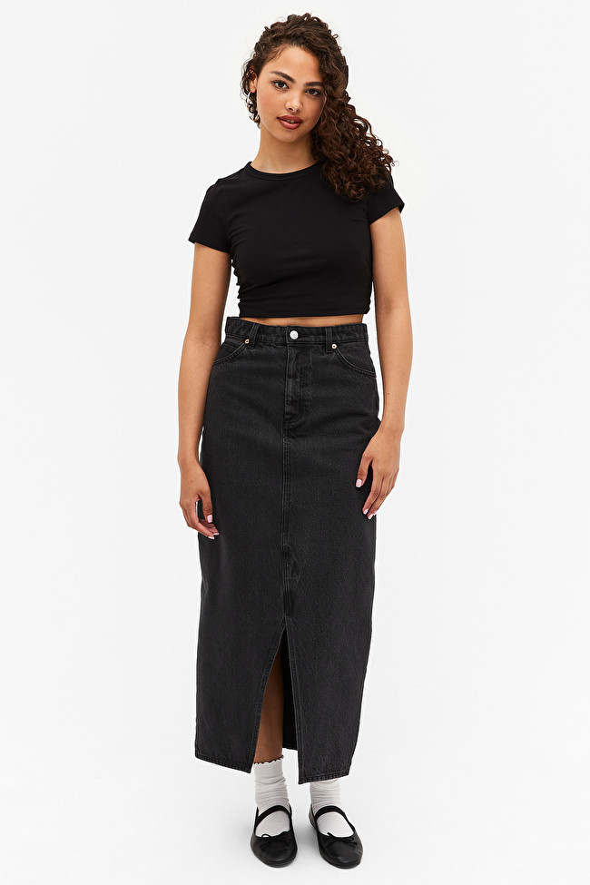 Black midi denim skirt | Monki