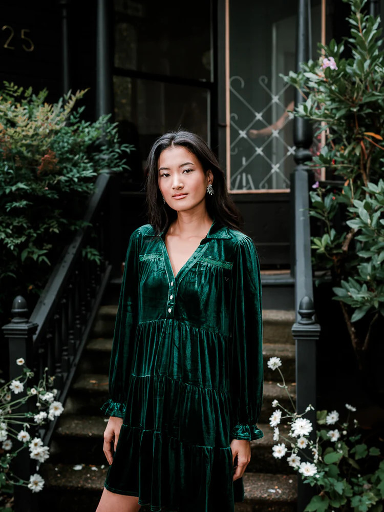 Natale Green Velvet Mini Dress | Confête