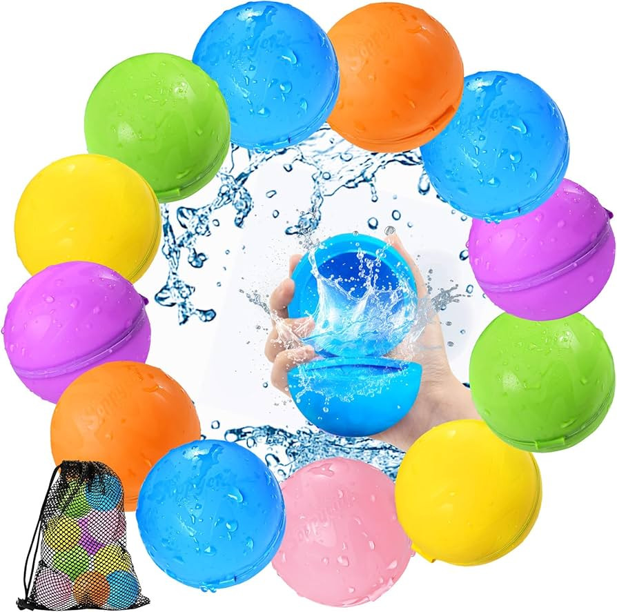 SOPPYCID 12Pcs Reusable Water Balloons, Pool Beach water Toys for Boys and Girls, Outdoor Summer ... | Amazon (US)