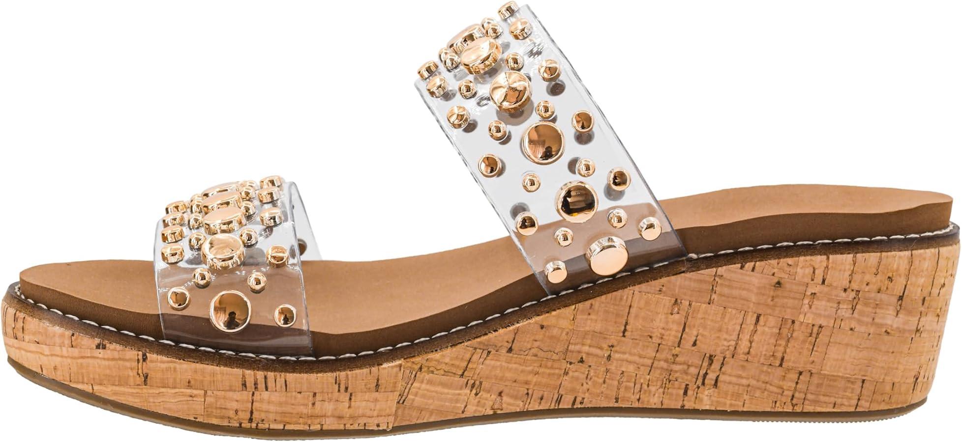 Corkys Footwear Hey Girl Yes Please Women’s Wedge Sandal – Studded Double Straps, Subtle 2-in... | Amazon (US)