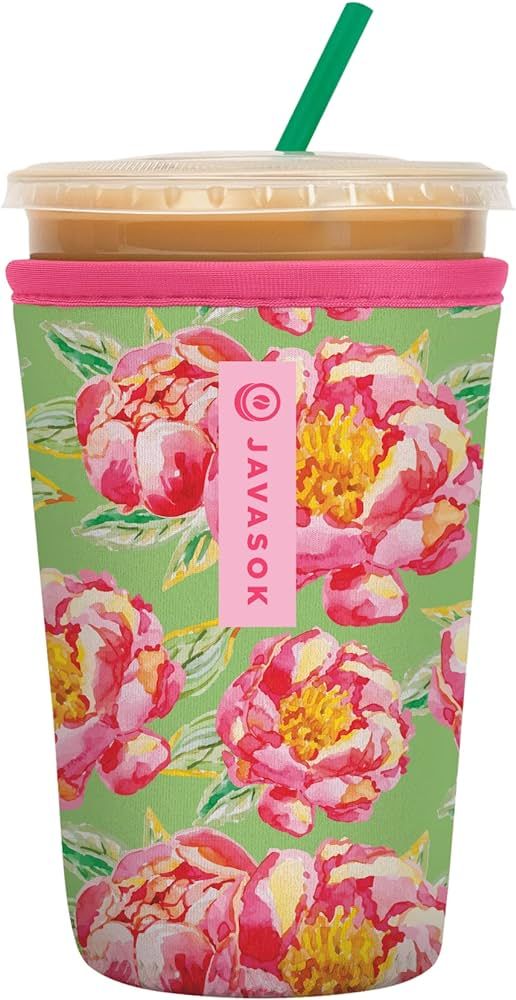 Sok It Java Sok Iced Coffee & Cold Soda Insulated Neoprene Cup Sleeve (Pink Peonies, Medium: 24-2... | Amazon (US)
