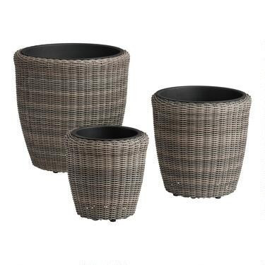 Round All Weather Wicker Outdoor Planter 3 Piece Set | World Market