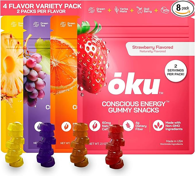ōku Energy Chews - Energy Gummies w/Natural Caffeine from Green Tea | Yerba Mate, Coconut Water ... | Amazon (US)