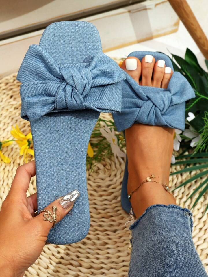 Women'S Comfortable Light & Simple One-Strap Flat Sandals, Fashionable Blue Summer Sandals With B... | SHEIN
