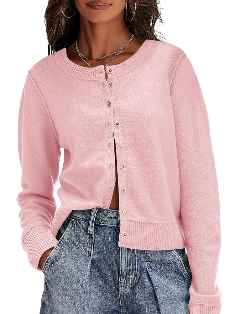 Saodimallsu Womens Button Down Cardigan Sweaters Lightweight Long Sleeve Crew Neck Summer Knit Op... | Amazon (US)