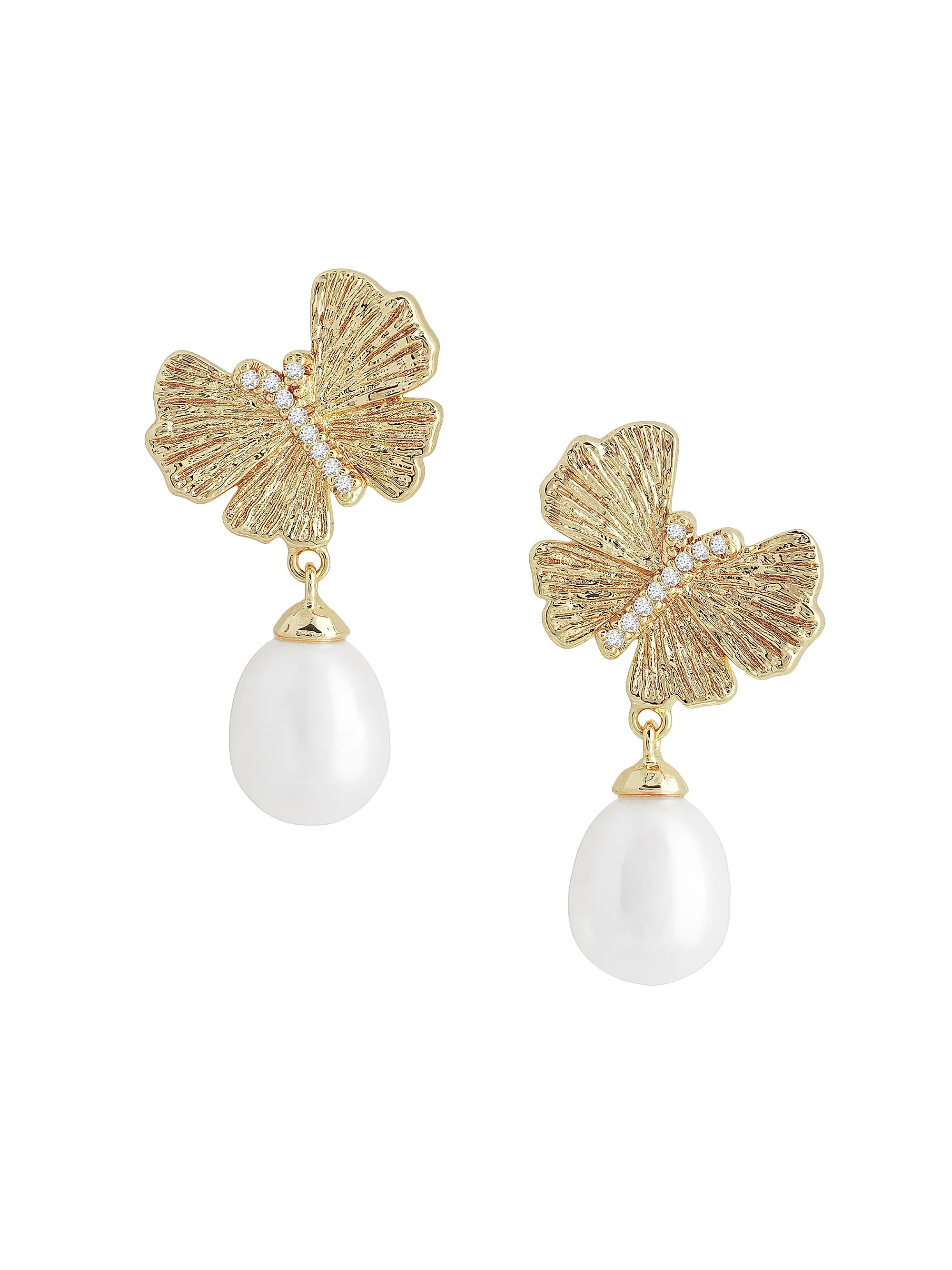 Butterfly 18K Gold-Plated, Cubic Zirconia & Pearl Drop Earrings | Saks Fifth Avenue