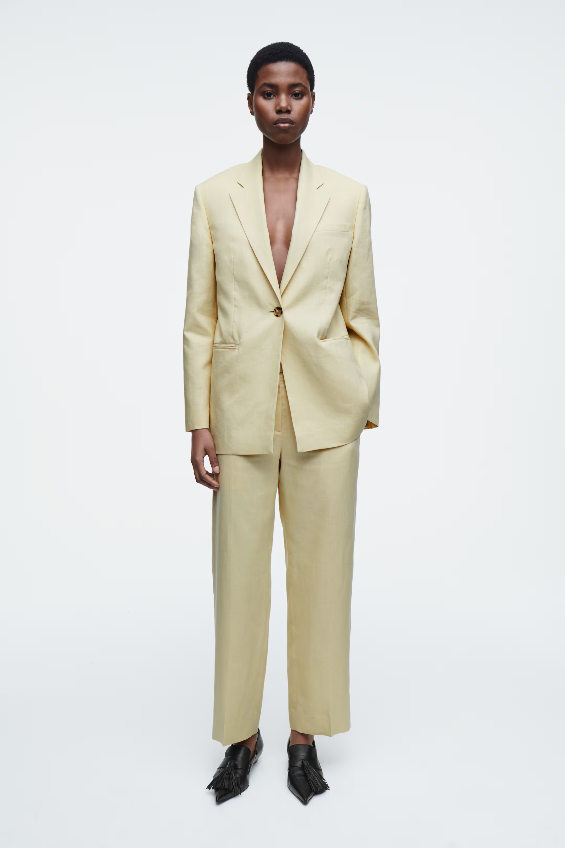 LONGLINE LINEN BLAZER - BUTTER YELLOW - Ladies | H&M GB | H&M (UK, MY, IN, SG, PH, TW, HK)