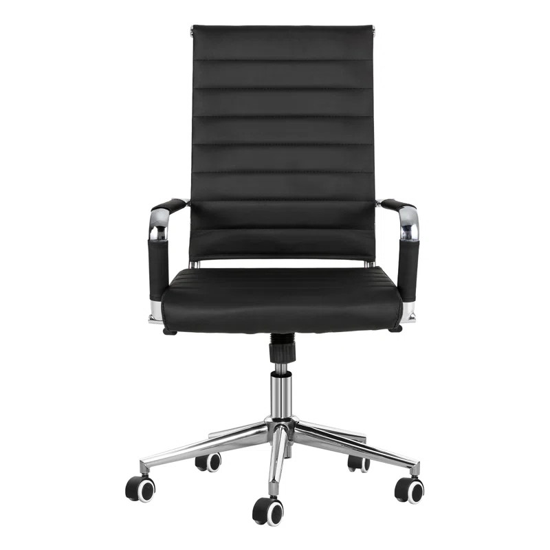 Amaiia Mid-Back Ribbed Leather Upholstered Adjustable Swivel Rolling Ergonomic Office Desk Chair | Wayfair North America