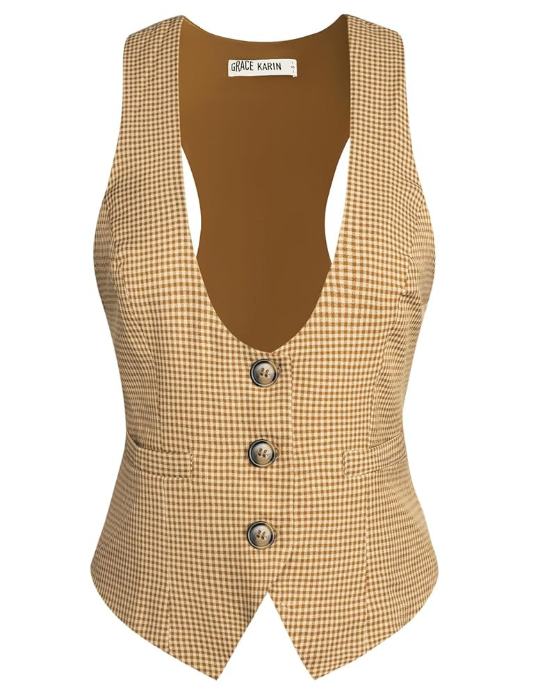 GRACE KARIN Womens Vest Top 2025 Trendy Academia Steampunk Waistcoat Racerback Vest Blazer（Runs... | Amazon (US)