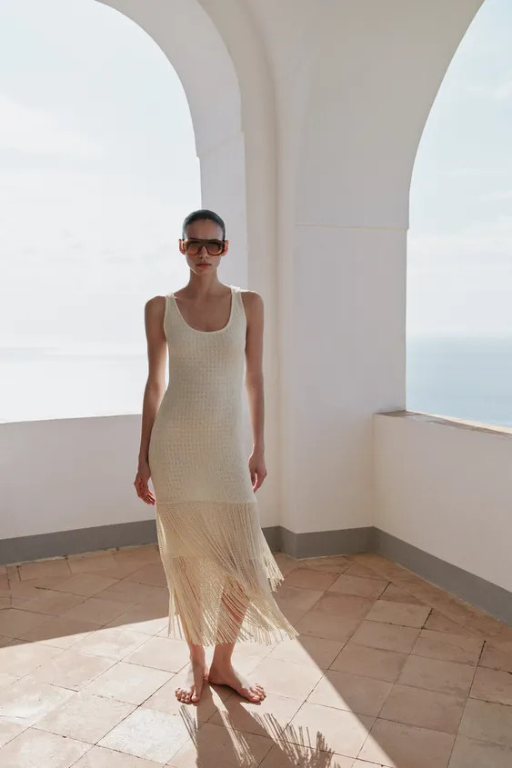 TEXTURED FRINGED DRESS | Zara UK