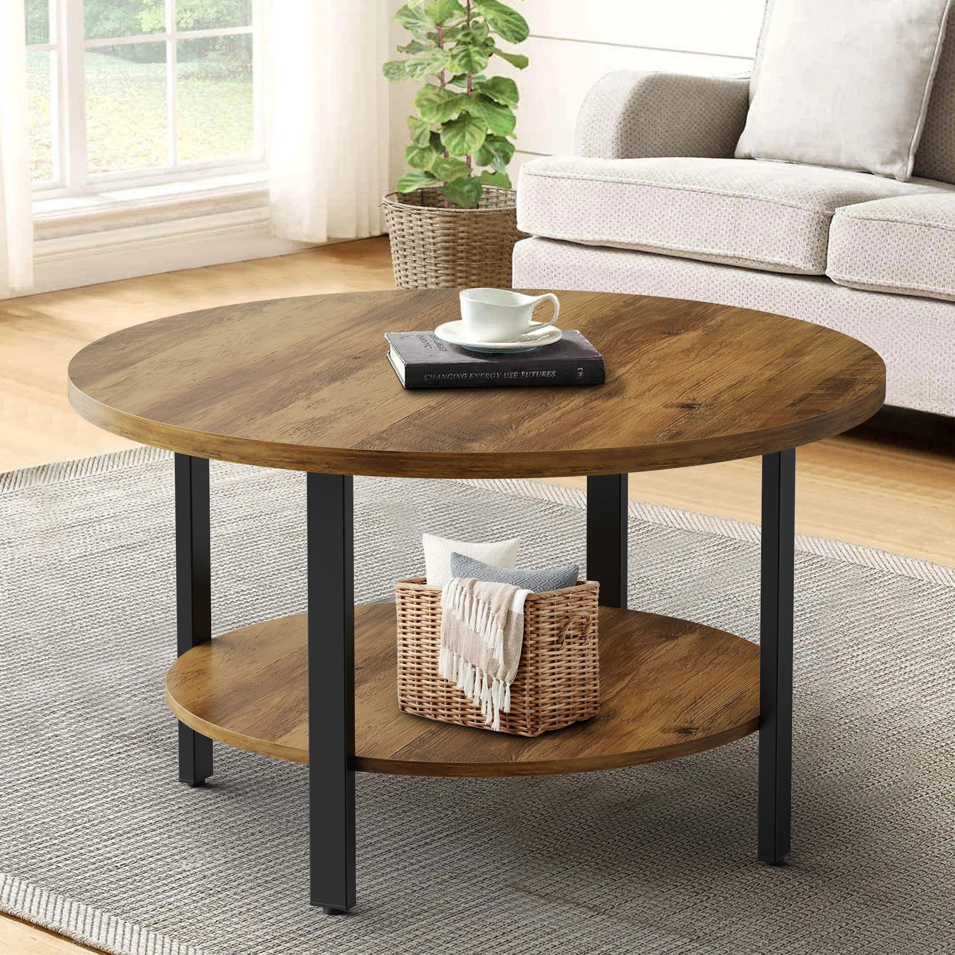 17 Stories Lucylla Single Round Coffee Table with 2-Tier Storage & Reviews | Wayfair | Wayfair North America