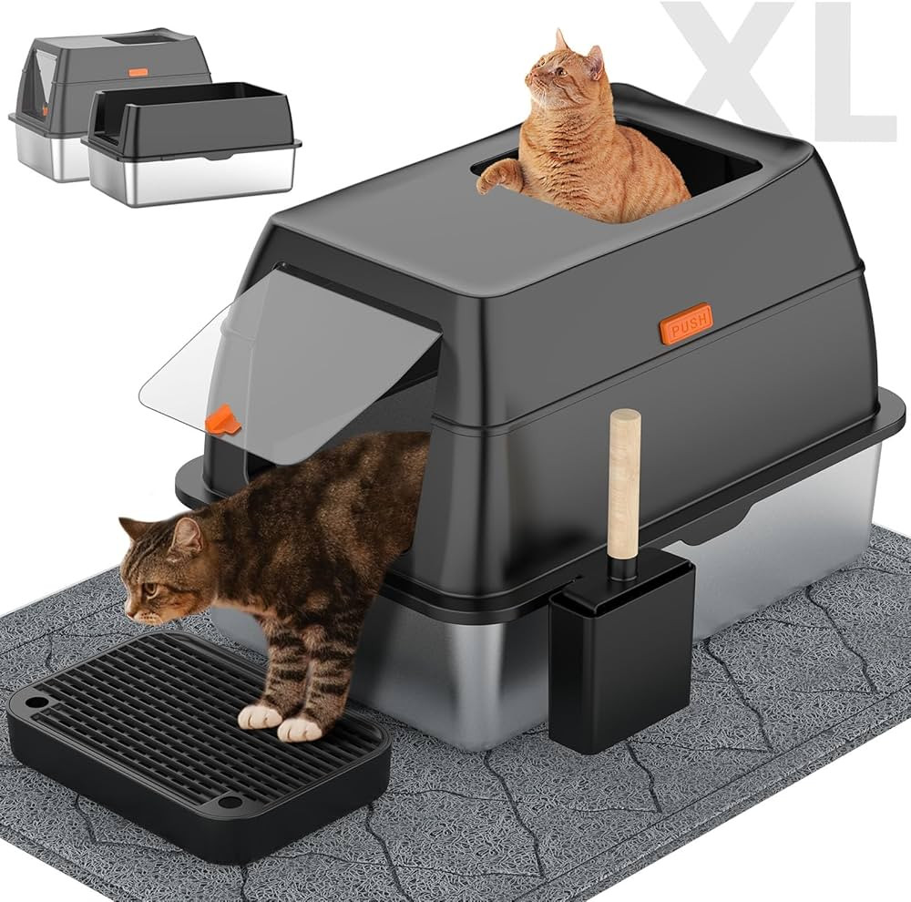 Stainless Steel Litter Box with Lid,Front Entry Top Exit Kitty LitterBox,Extra Large Enclosed Met... | Amazon (US)