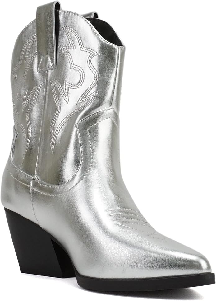 Soda “BLAZING” ~ Women Western Stitched Pointe Toe Low Heel High Top Ankle Shaft Boot Bootie | Amazon (US)