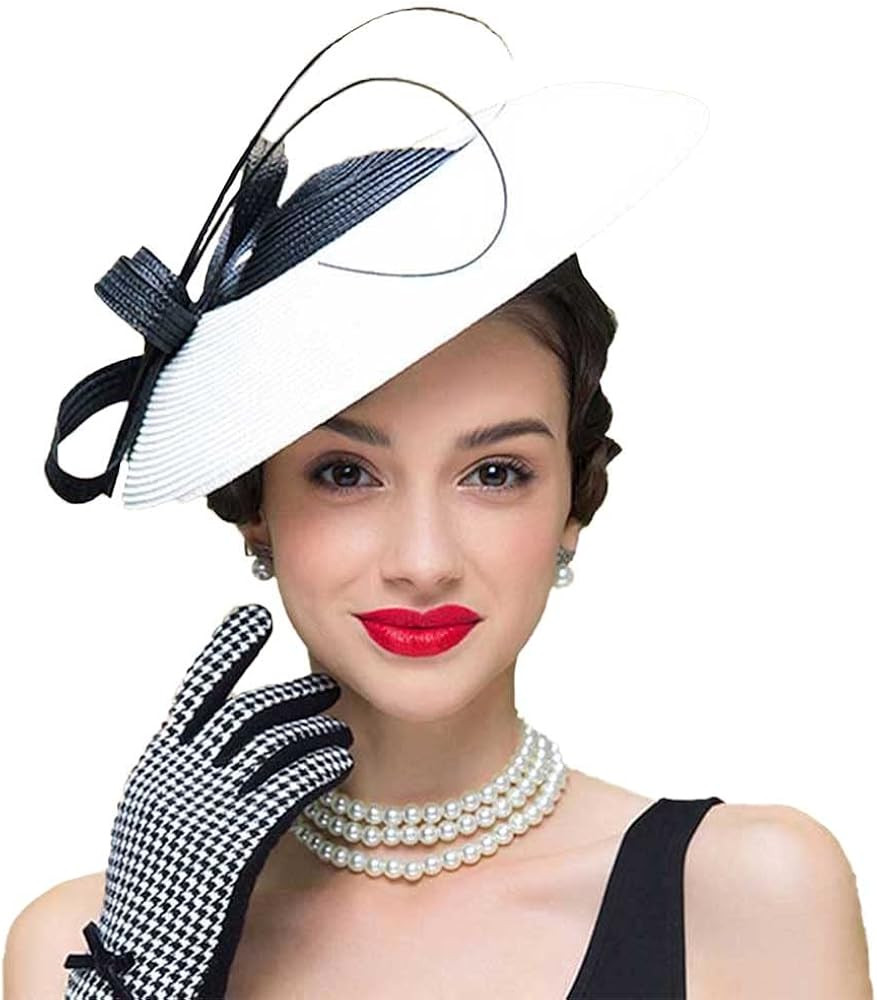 Vintage Fascinators Pillbox Hat for Women Straw Fedora Wide Brim Ladies Church Sinamay Derby Hats | Amazon (US)