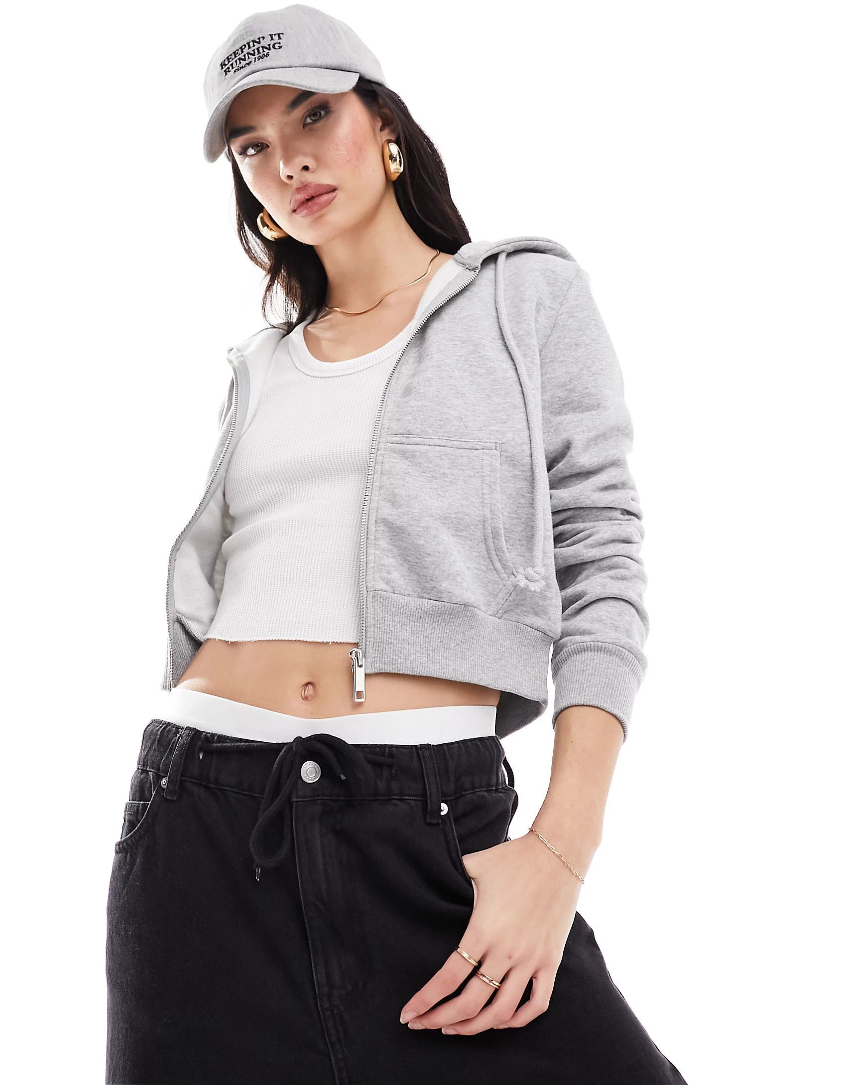 Cotton On cropped fitted zip up hoodie in gray heather | ASOS (Global)