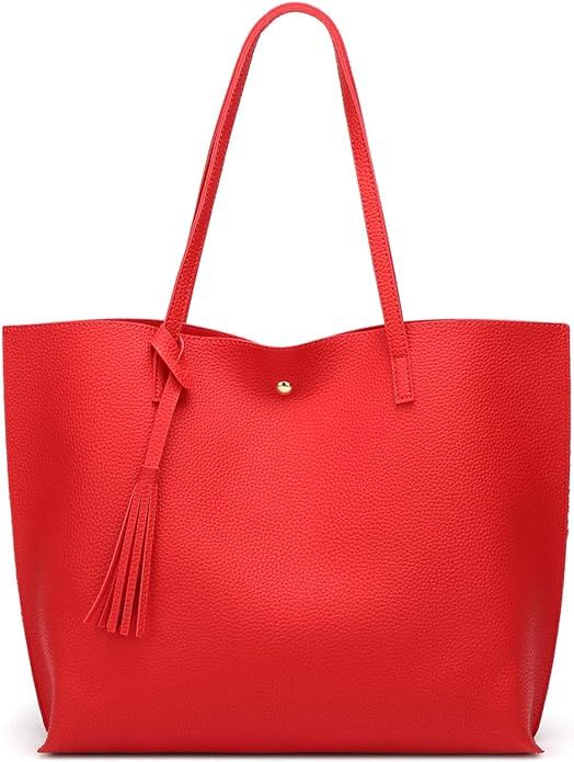 Women's Soft Faux Leather Tote Shoulder Bag from Dreubea, Big Capacity Tassel Handbag | Amazon (US)