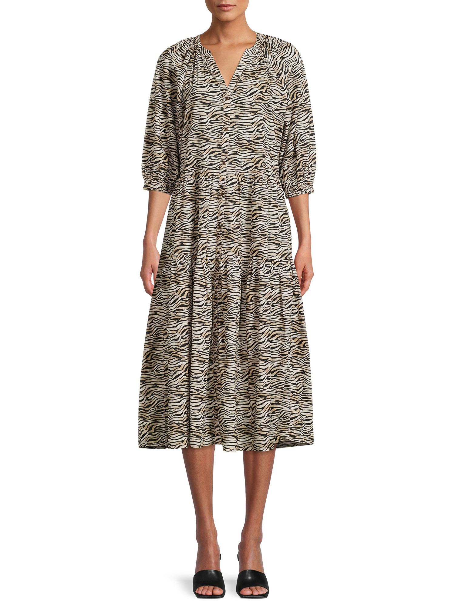 Time and Tru Women's Peasant Dress with Short Sleeves - Walmart.com | Walmart (US)