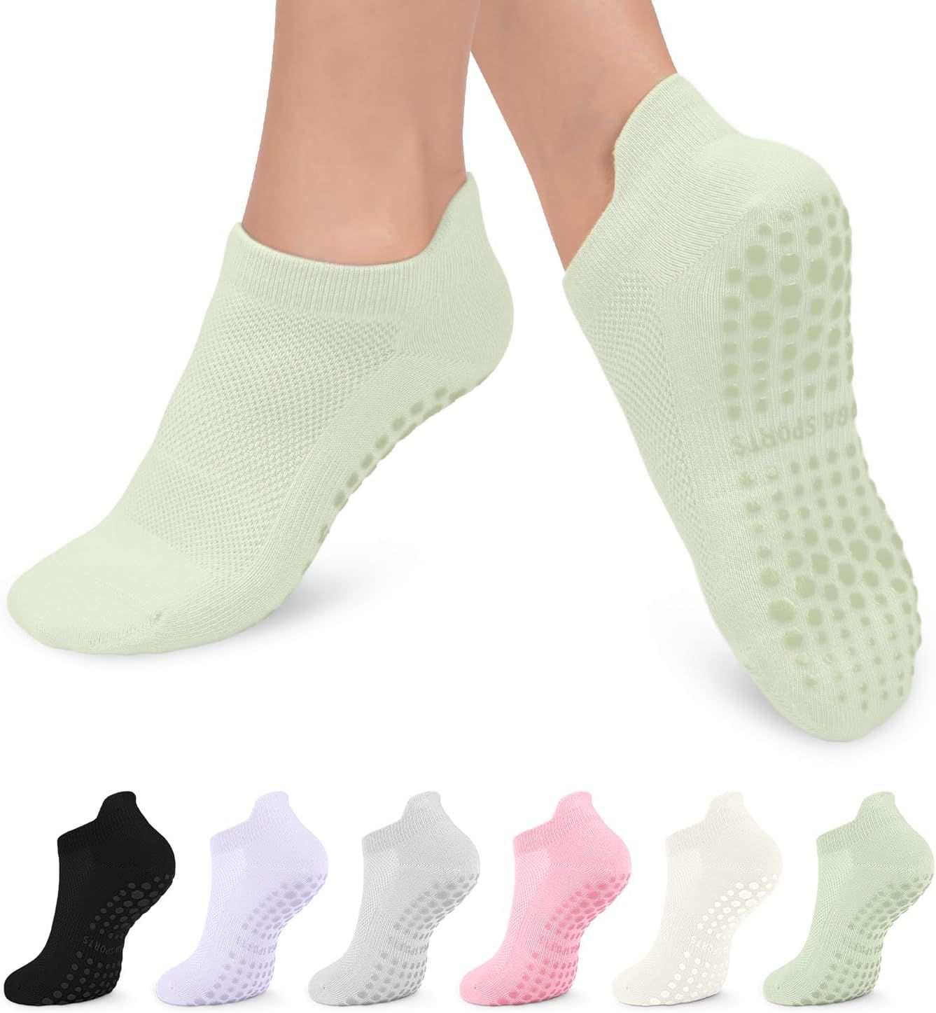 6 Pairs Pilates Grip Socks for Women, Non-slip Yoga Athletic Socks for Barre Ballet Barefoot Work... | Amazon (US)