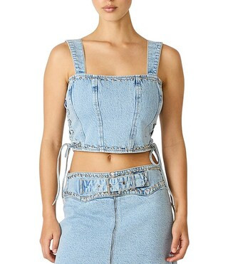 Babe Square Neck Sleeveless Studded Denim Corset Top | Dillard's