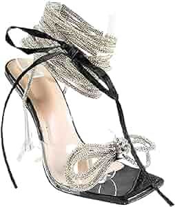Women's lace up rhinestone high heel sandals | Amazon (US)