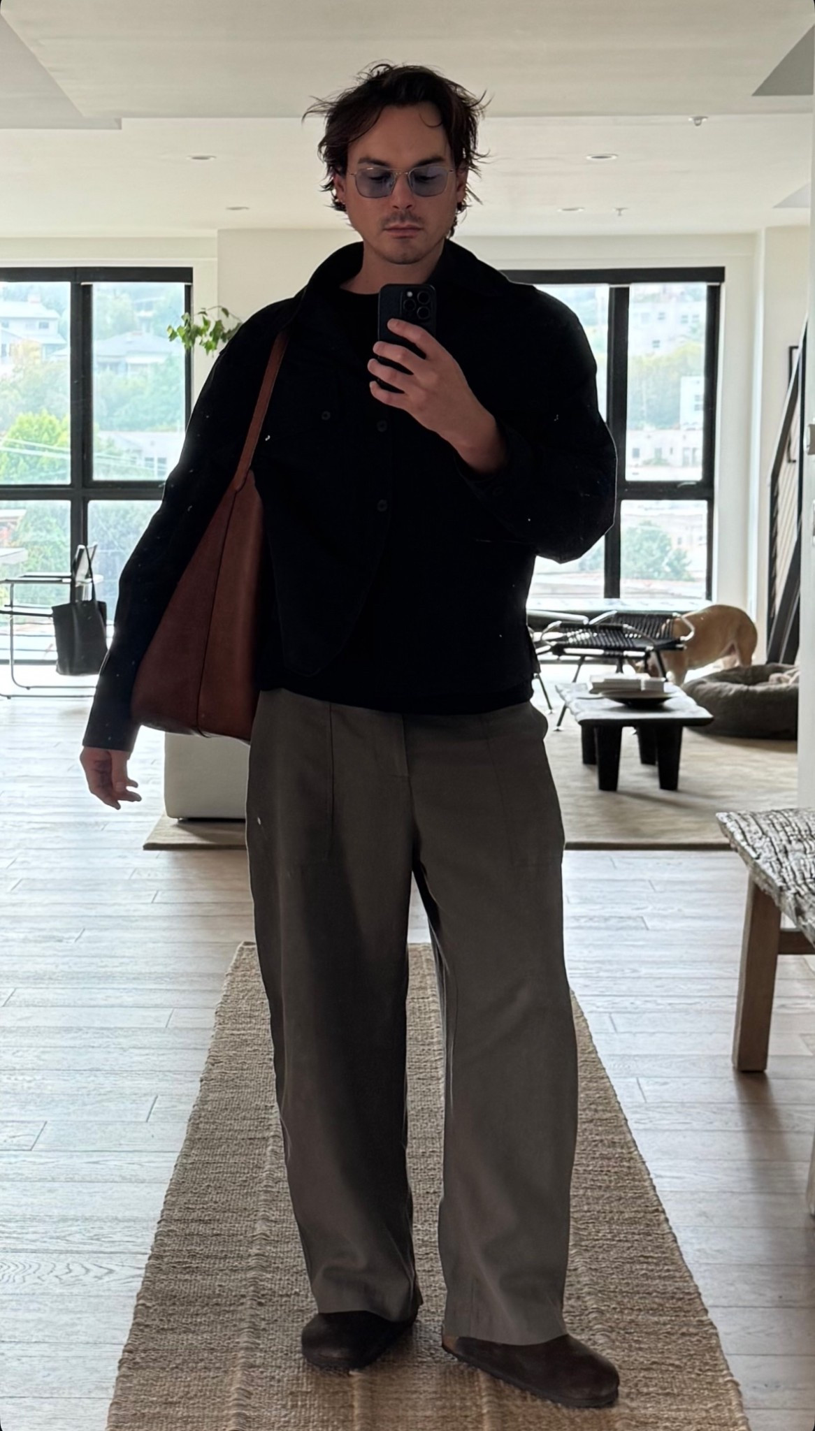 Monday’s ootd - black jacket, relaxed, wide-leg pants, suede slides, and a brown leather tote.

#LTKItBag #LTKStyleTip #LTKMens