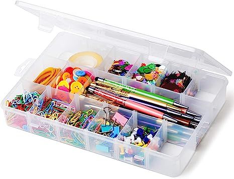 iBune 18 Grids Large Plastic Compartment Container, Bead Storage Organizer Box Case with Adjustab... | Amazon (US)