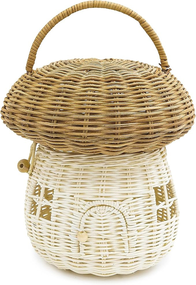 KOLWOVEN Mushroom Rattan Storage Basket with Lid - Mouse in a Box House- Small Doll house- Decora... | Amazon (US)