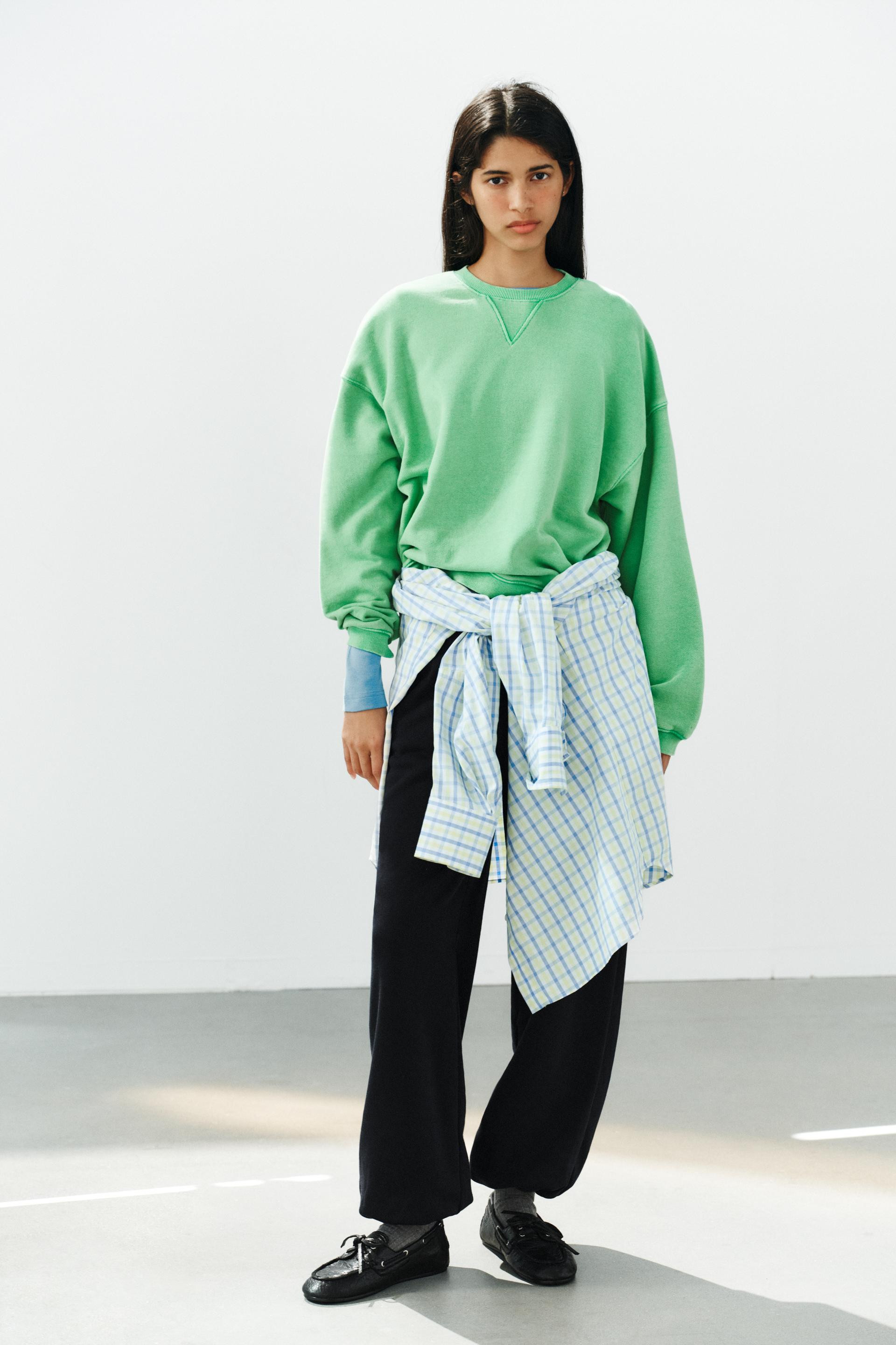 Zara - Washed-Effect Sweatshirt - Green - S - Woman | Zara US