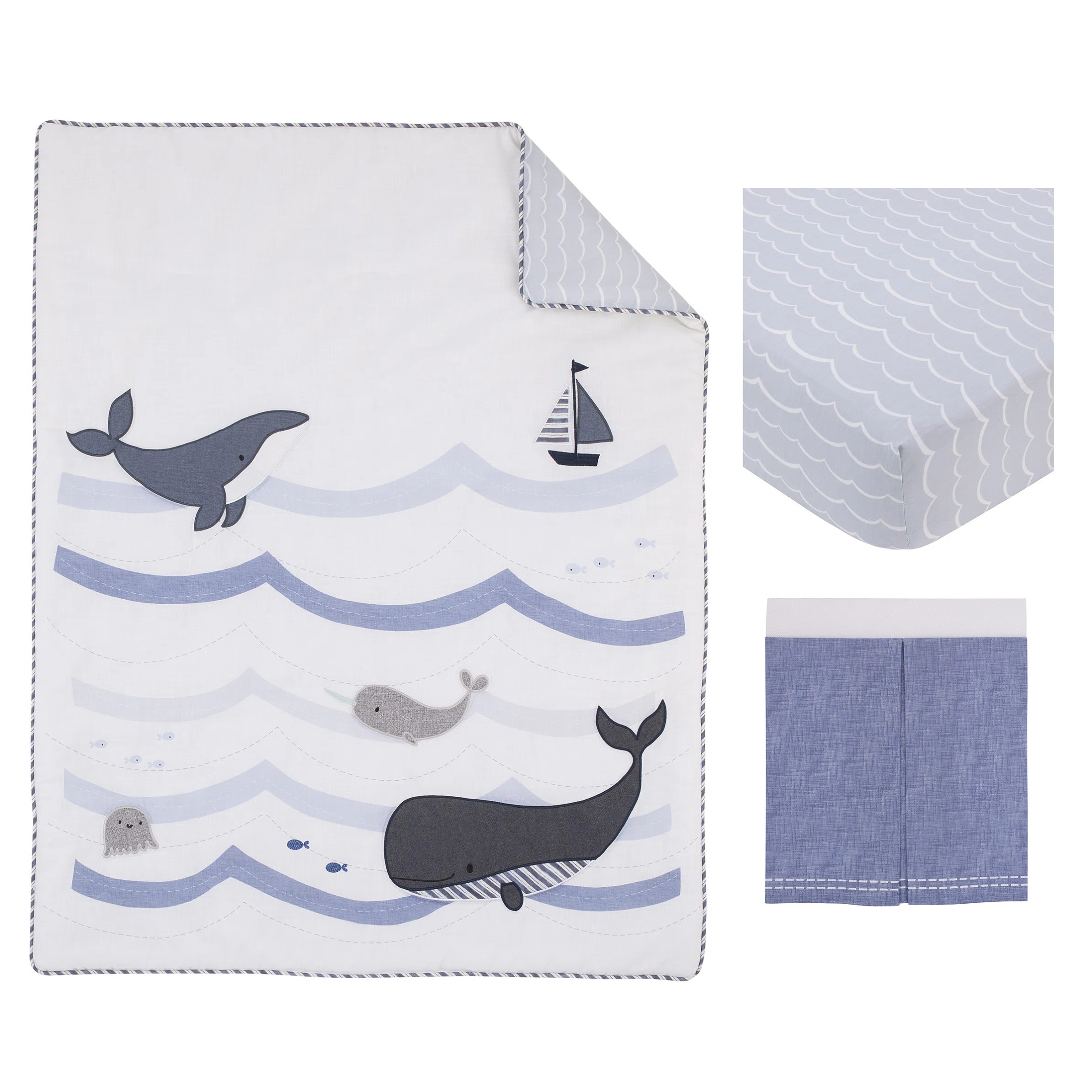 Sunside Sails NoJo Marine Navy, Light Blue, Chambray, and White Ocean Friends 3pc Crib Bedding Se... | Wayfair North America