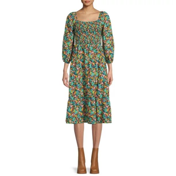 Time and Tru Women's Smocked Dress with Tiered Skirt - Walmart.com | Walmart (US)