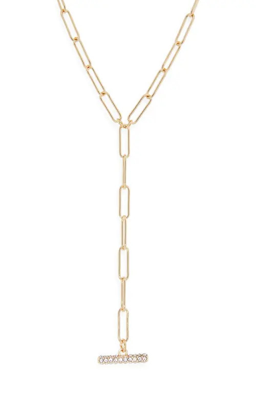 Open Edit Paper Clip Pavé Toggle Necklace in Clear- Gold at Nordstrom | Nordstrom