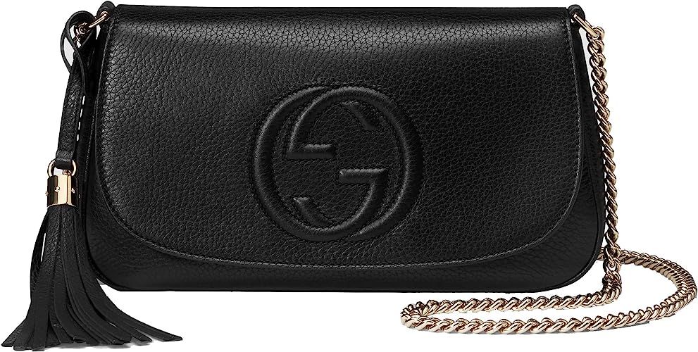Gucci Soho Leather Flap Shoulder Bag Black Gold Tassel New Authentic | Amazon (US)