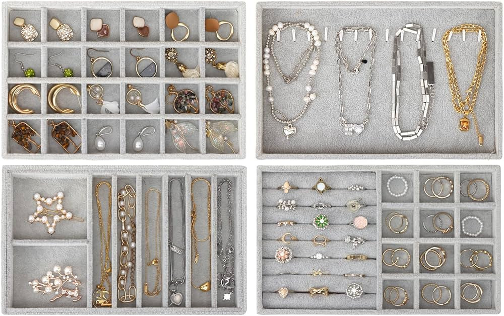 Fixwal Set of 4 Jewelry Tray, 9in Small Jewelry Organizer for Drawers, Stackable Display Tray for... | Amazon (US)
