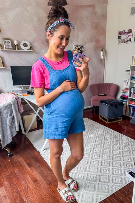 Blue maternity romper 25% off with pink blush discount code ERICA25 💙 (under $50!) // pregnancy outfit // bump friendly // postpartum outfit 

#LTKbump #LTKunder100